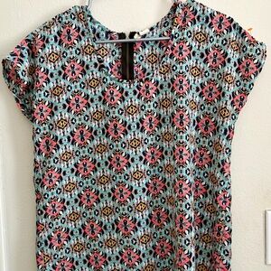 Japna Vibrant Patterned Blouse with Pink and Blue Accents